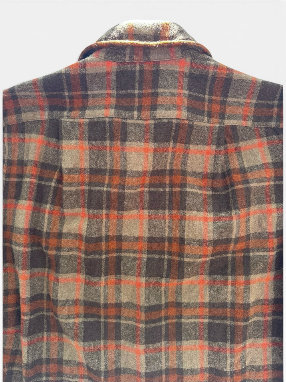 Vintage Pendleton Men's Brown & Orange Plaid Flannel Button Down Wool Shirt - Picture 4 of 12